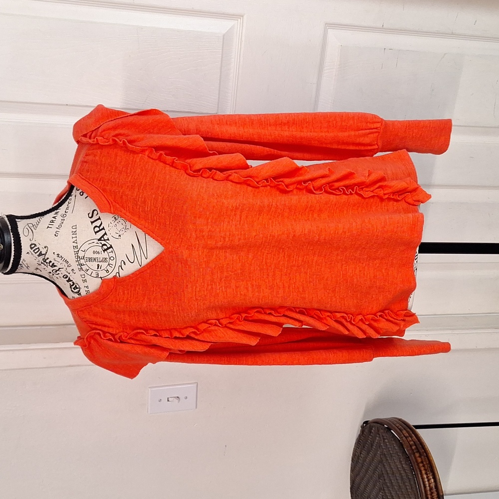 Anthropologie Pilcro Orange Ruffle Sweater lightweight Cotton Blend SIZE XXS